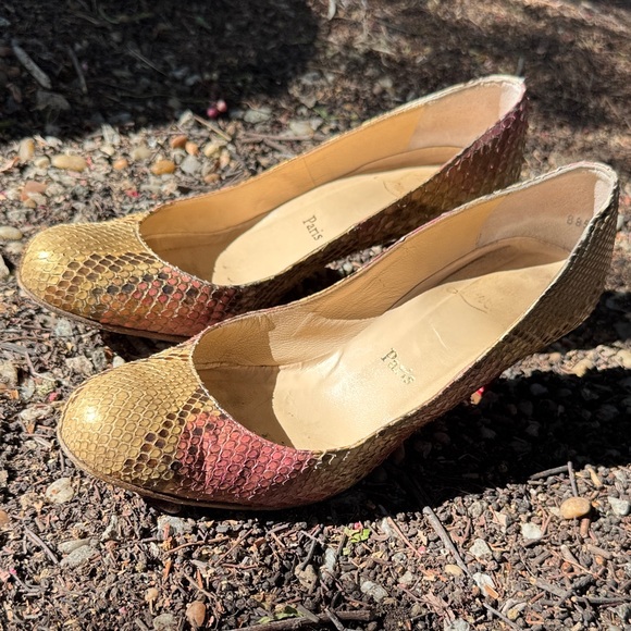 Christian Louboutin Gold and Pink Python Heels - Picture 1 of 9